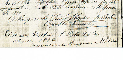 Documento com a assinatura do Frei Mariano de Bagnaia em visita episcopal a Nioaque,          26 de Agosto de 1882.